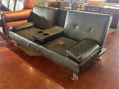 Black Convertible Sleeper Futon w/ Flip-Up Console