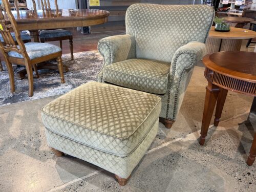 FLEXSTEEL Studded Sage Diamond Armchair & Ottoman