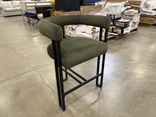 MAISON BOUCLE Modern Green Velvet Counter Height Stool with Sleek Black Metal Base
