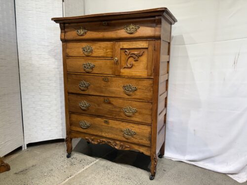 Antique Victorian Oak Tall Dresser with Cabinet and Carved Detail