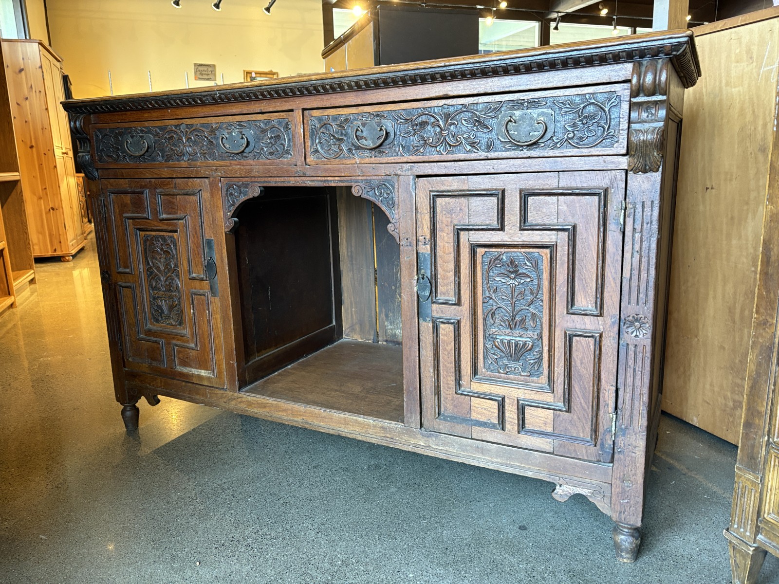 Renaissance Revival Sideboard with Intricate Floral Panel Carvings