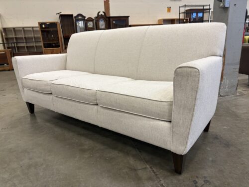 FLEXSTEEL Digby Ivory Upholstered 3 Seat Sofa with Dark Finish Tapered Legs