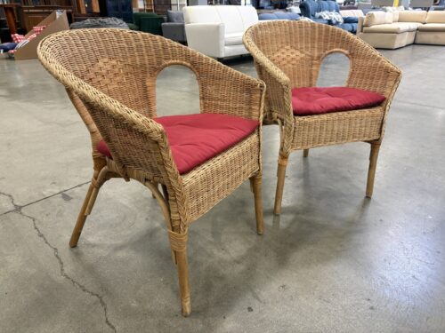 IKEA Agen Rattan Bamboo Armchair with Red Seat Cushion (Set of 2)