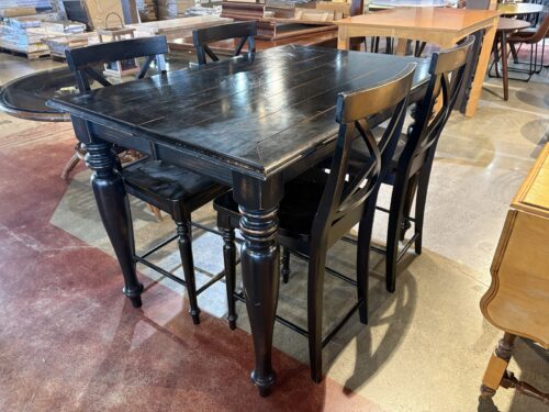 Extendable Counter Height Table with Four Chairs in Rustic Black