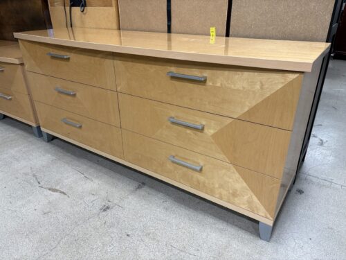 Made in Italy Blonde Geometric Inlay 6-Drawer Low Dresser