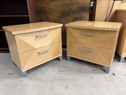 Made in Italy Blonde Geometric Inlay 2-Drawer Nightstand (Set of 2)