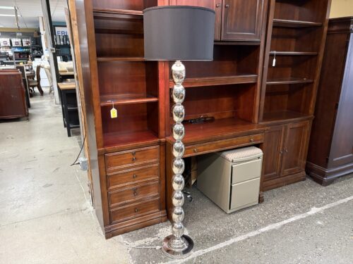 Silver Hollywood Regency Beaded Floor Lamp w/ Black Drum Shade