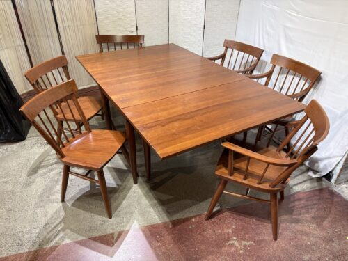 Vintage Mid-Century Modern Wooden Dining Set with Windsor-Style Spindle Back Chairs