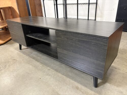 Contemporary MCM Inspired Black Wood Grain Media Console