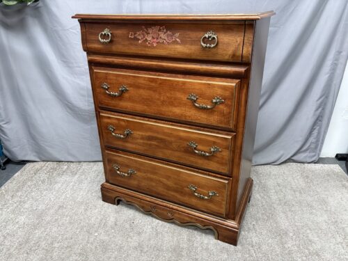 LEA Vintage Traditional Floral Painted 4-Drawer Tall Dresser