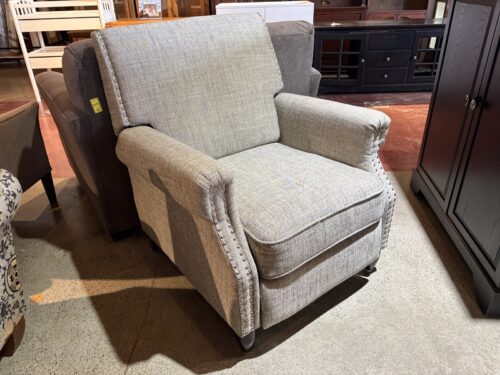 Grey Tweed Manual Push Back Recliner with Nailhead Detail