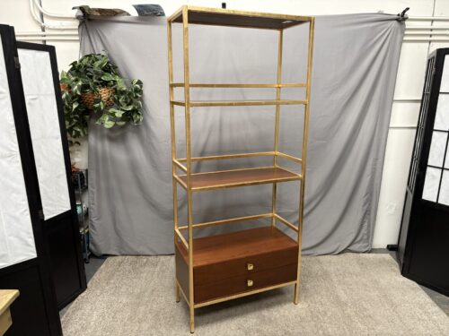 SAFAVIEH Mateo 4 Tier Gold & Walnut Single Drawer Etagere