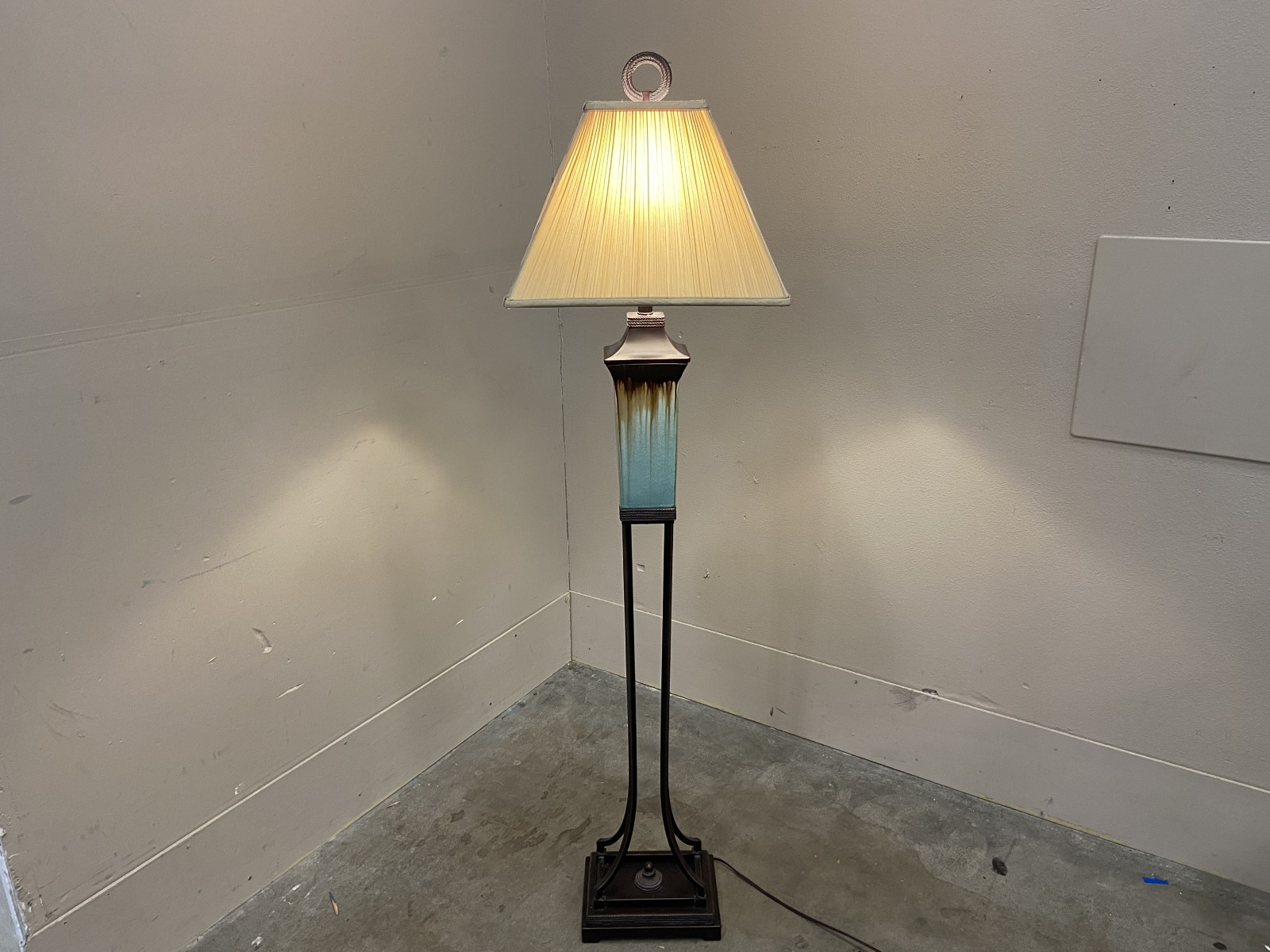 UTTERMOST Olinda Floor Lamp Featuring Antiqued Dark Brown Metal and Colorful Glazed Accents