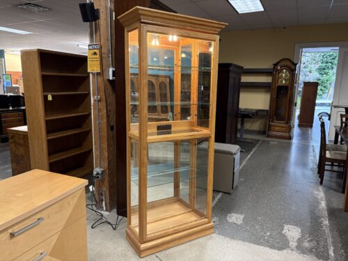 Lighted Wood & Glass Display Cabinet w/ Build in Extension Cords