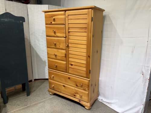 Solid Pine Wardrobe Combo Dresser with Louvered Door