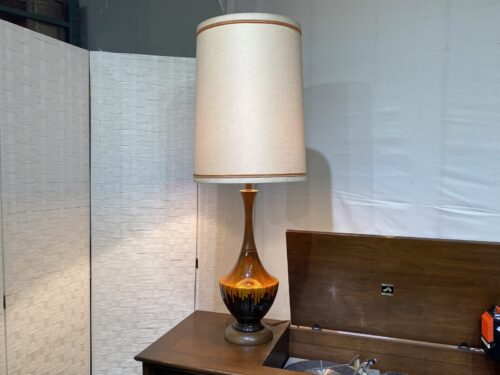 Vintage Mid-Century Modern 43.5" Drip Glaze & Walnut Base Lamp