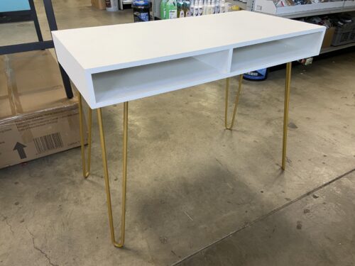 Modern White Writing Desk with Gold-Toned Hairpin Legs