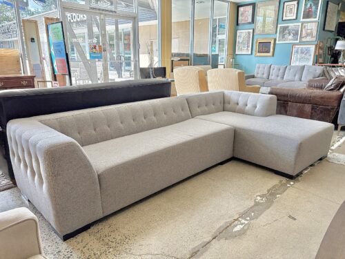 Pebble Grey Tufted Square Arm Sofa w/ Chaise
