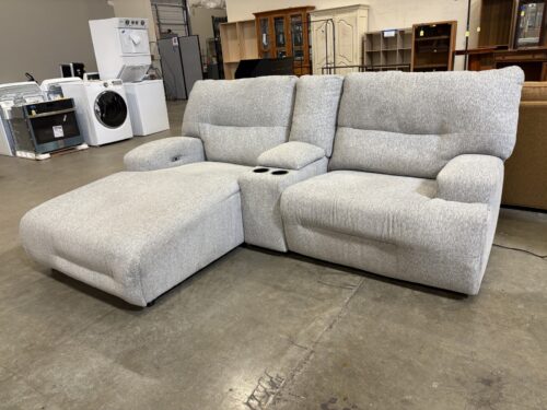 ASHLEY FURNITURE Light Grey Chenille 3 Piece Power Reclining L-Shaped Sofa with Adjusable Headrests