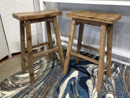 Farmhouse Wood Saddle Counter Stools (Set of 2)