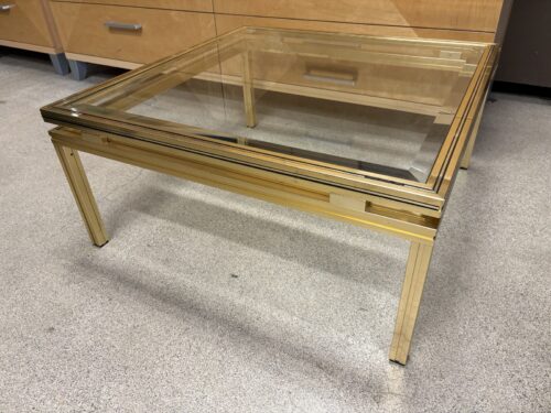 PIERRE VANDEL PARIS Vintage Brass Hollywood Regency Square Glass Top Coffee Table