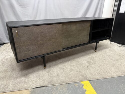 Modern Black & Shagreen Sliding Door Media Stand