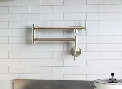 NEW! Double Handle Wall-Mount Pot Filler Kitchen Faucet - Brushed Nickel