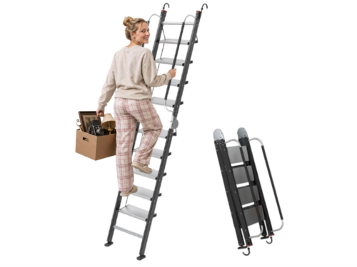 NEW! YOPIJA 9-Step Folding Loft Ladder w/ Handrail - Black
