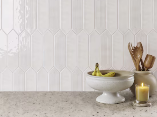 NEW! GIORBELLO 20Pc. Picket White 3"x12" Glazed Ceramic Subway Hexagon Tile