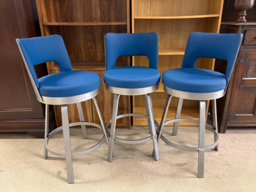 AMISCO Brock Blue & Steel Swivel Counter Stool (Set of 3)