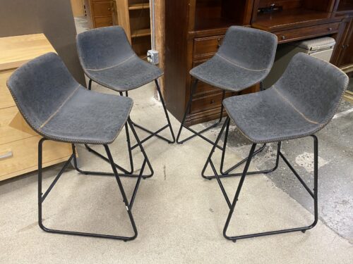 Black Armless Counter Stools w/ Orange Stitching (Set of 4)