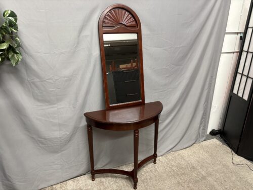 BOMBAY COMPANY Vintage Mahogany Demilune Table w/ Fan Arched Mirror
