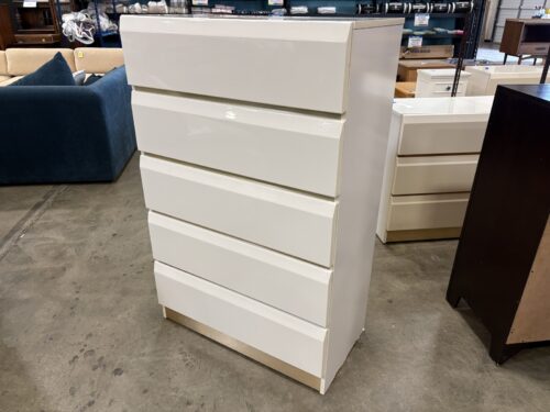 MILLENNIUM Vintage 80's Postmodern White Lacquer 5 Drawer Chest with Brass Trim