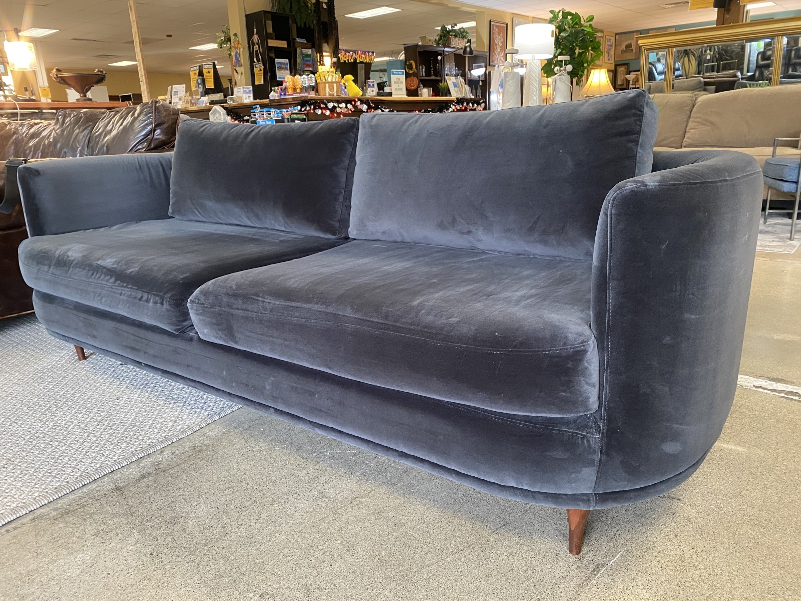 Modern Dark Grey Velvet Curved Back Sofa