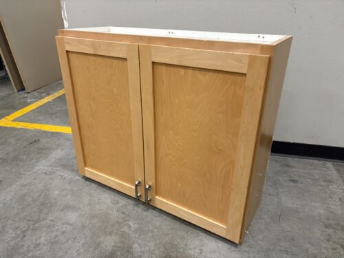 Shaker Style 30x36 Upper Cabinet with Country Maple Finish and Silver Pulls