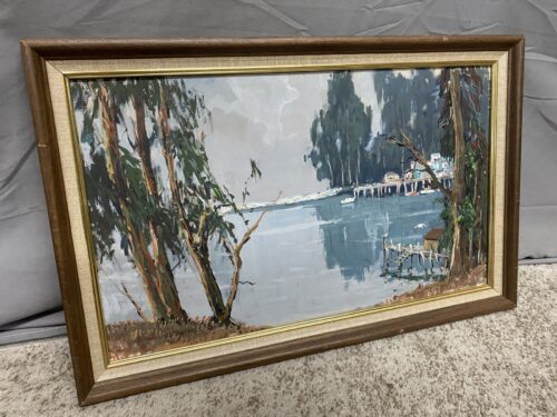 Vintage Original Painting of Coastal Town by Douglas Shively