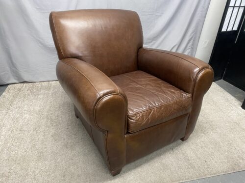 POTTERY BARN Manhattan Dark Caramel Leather Roll Arm Chair