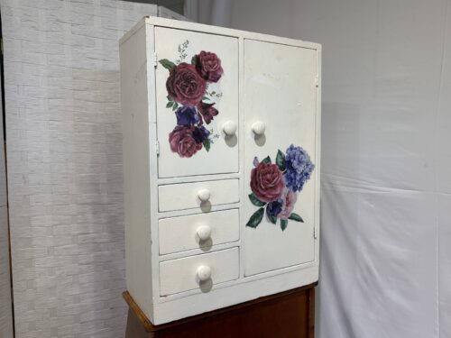White Wooden Floral Motif Jewelry Cabinet/Dolly Wardrobe