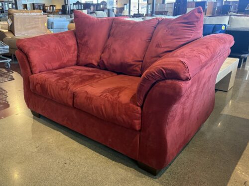 Plush Cranberry Red Loveseat w/ Attached Cushions