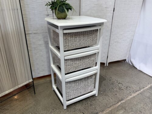 Sturdy All-White Woven 3-Drawer Storage Tower