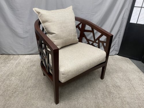 CRATE & BARREL Ankara Geometric Wood Lounge Chair w/ Beige Fabric Cushions