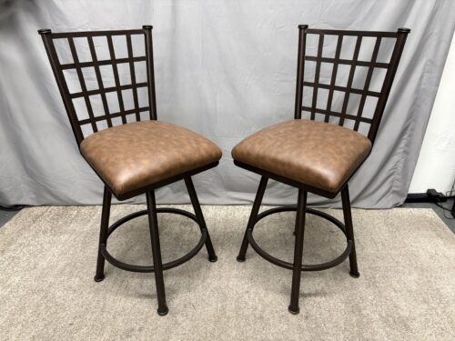 Brown Upholstered Metal Swivel Barstools (Set of 2)