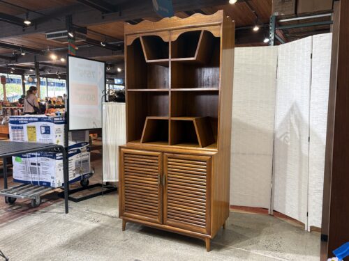Unique 2Pc. Angled Shelf Storage Hutch w/ Louvered Doors