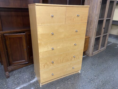 Blonde Tallboy 6-Drawer Dresser w/ Silver Pulls