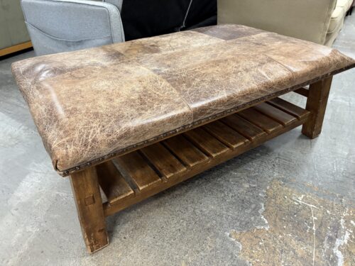 POTTERY BARN Caden Distressed Brown Leather Ottoman