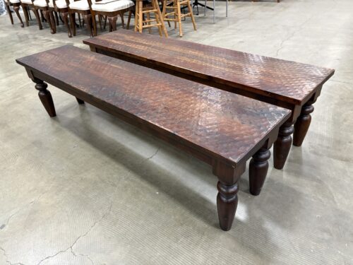 Solid Wood Hammered Finish Rustic Farmhouse Dining Bench with Turned Legs (Set of 2)