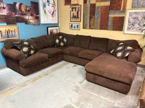 ROBERT MICHAEL Chocolate Corduroy Corner Sectional w/ Chaise