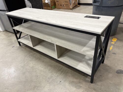 Moodern Farmhouse Greywash 3 Tier Divided Media Stand with Charging Plate
