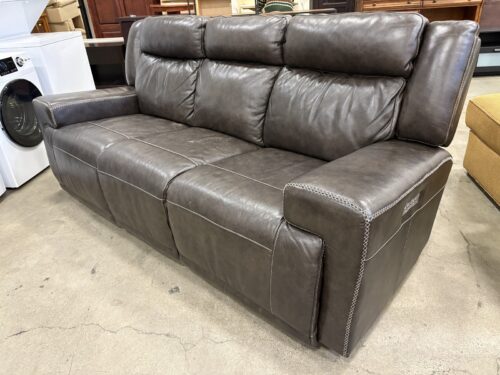 Deep Cocoa Brown Leather Power Reclining Sofa with Adjustable Headrests