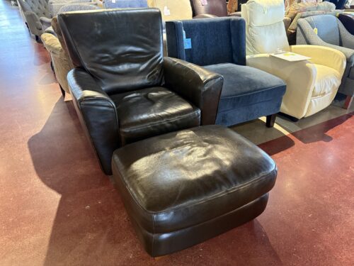 NATUZZI Dark Brown Leather Recliner with Matching Ottoman